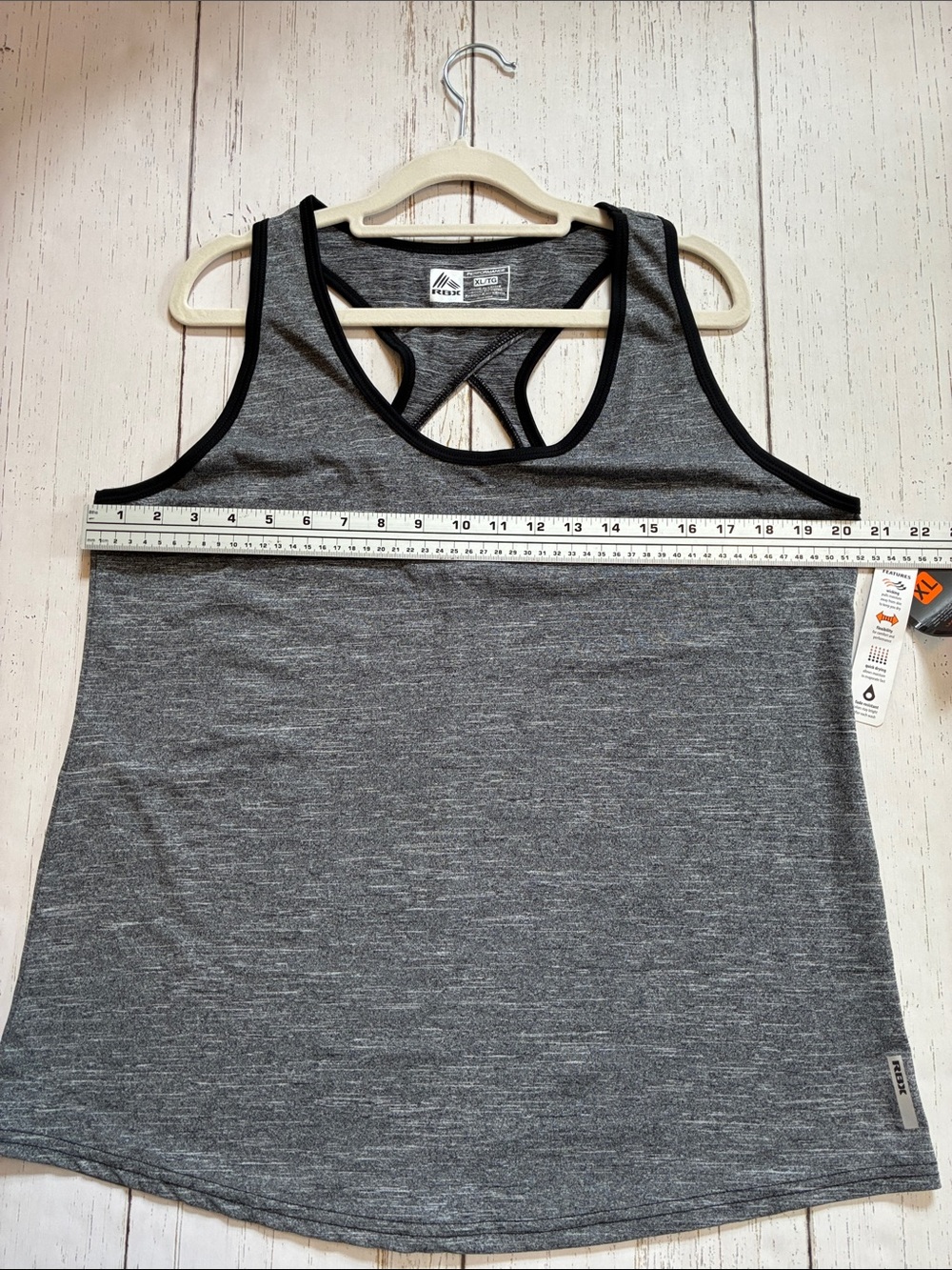 RBX Heather Gray Racerback Workout Tank w/Black Trim & Cutout Detail, sz XL, NWT - Picture 10 of 11